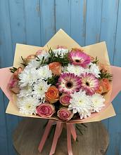 Букет цветов из:  Розы, Герберы и Хризантемы #REPLACE_PRED# Пестово Новгородская область