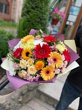 Букет цветов из:  Герберы, Ромашки, Хризантемы, Розы и Подсолнухи #REPLACE_PRED# Пестово Новгородская область