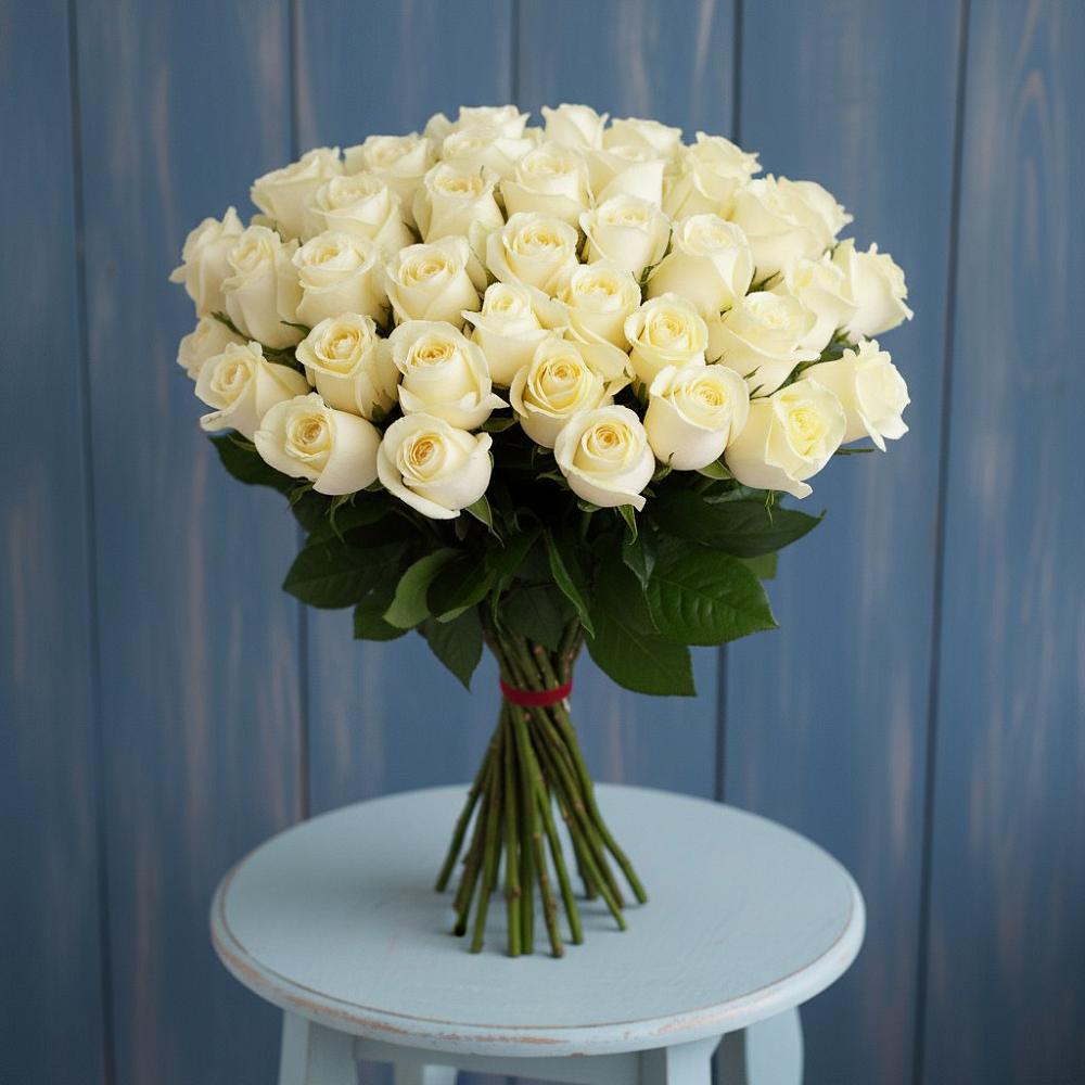 Букет 51 Белая роза Эдлесс Лав в Пестово Новгородская область