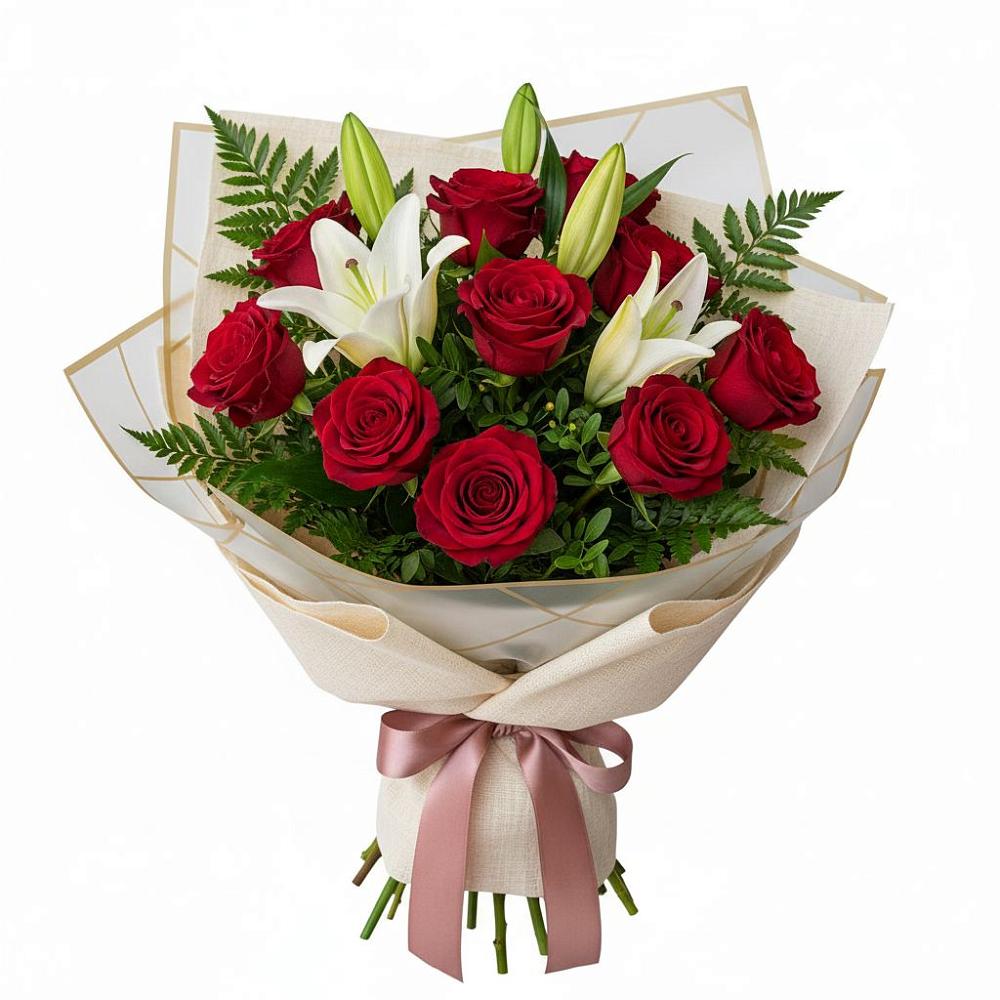 Букет цветов из: Лилии и Розы в Пестово Новгородская область