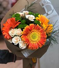 Букет цветов из:  Герберы, Хризантемы и Розы #REPLACE_PRED# Пестово Новгородская область