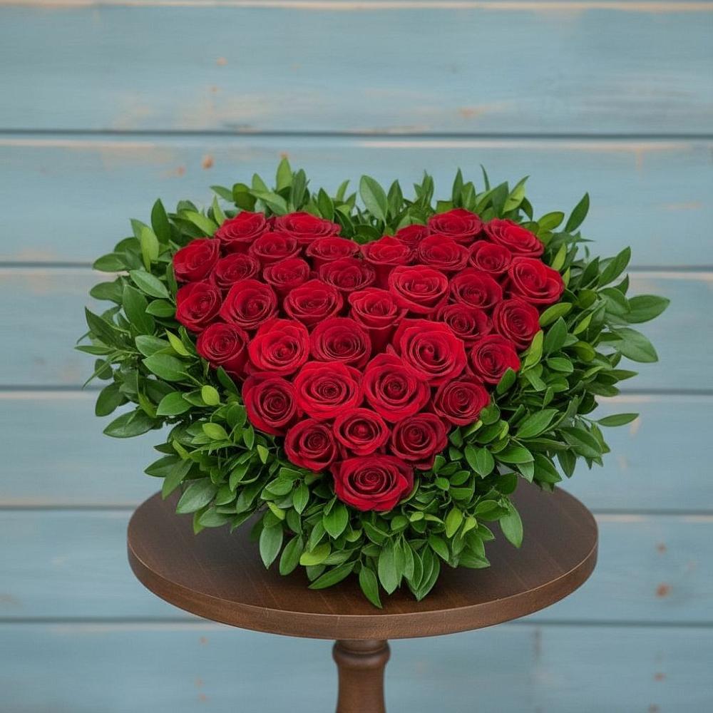 Цветочная композиция из Розы в виде сердца в Пестово Новгородская область