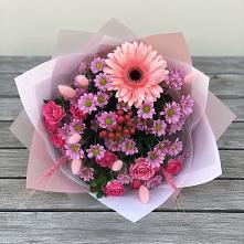 Букет цветов из:  Розы, Герберы и Хризантемы #REPLACE_PRED# Пестово Новгородская область