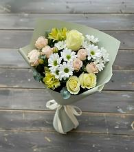Букет цветов из:  Альстромерии, Розы и Хризантемы #REPLACE_PRED# Пестово Новгородская область